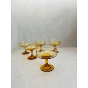 Vintage Libbey tulip rim amber champagne coupe set of 5 MCM 4in